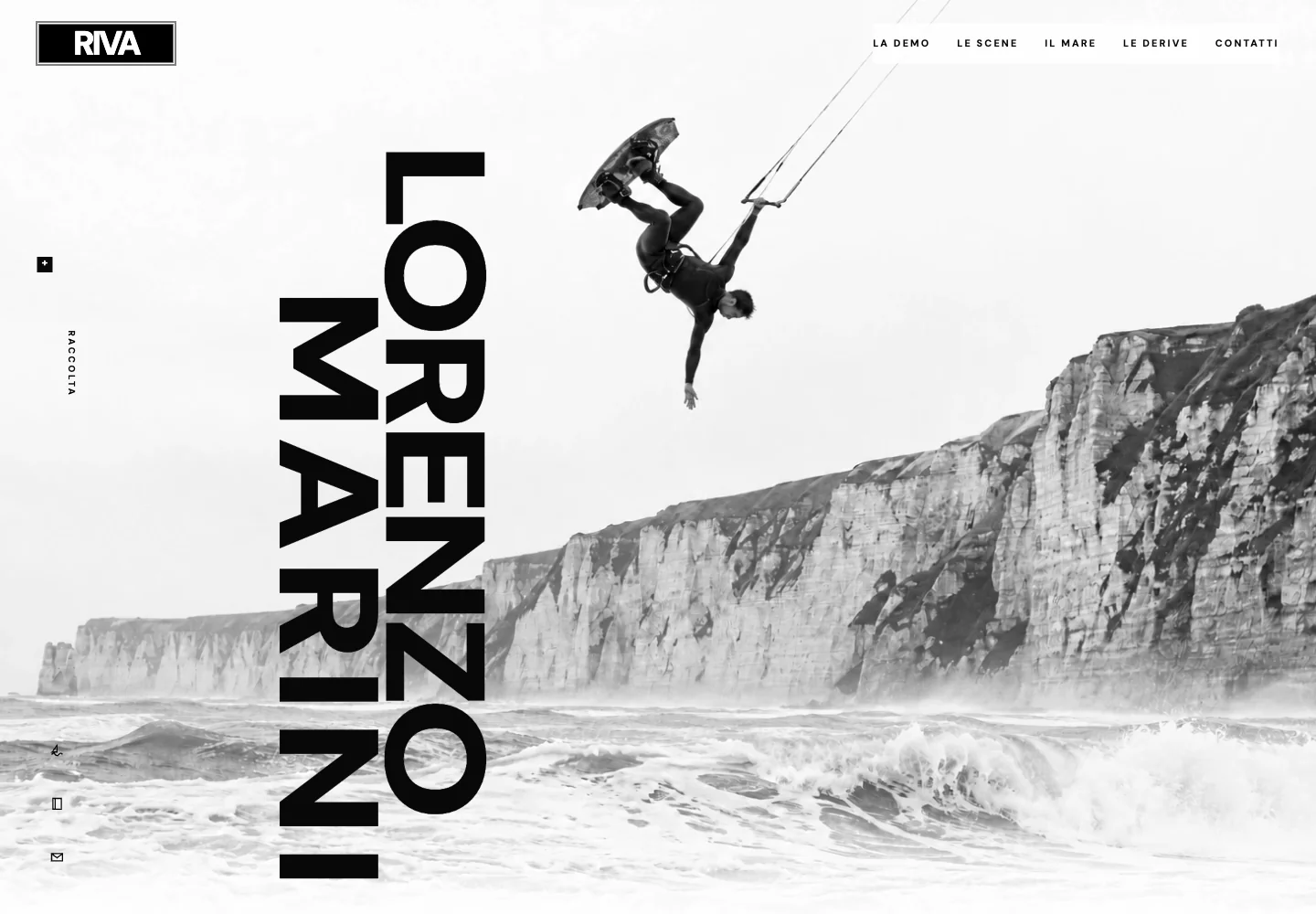 Modello Riva DeepCMS: portfolio fotografico in bianco e nero con immagini di sport sul mare