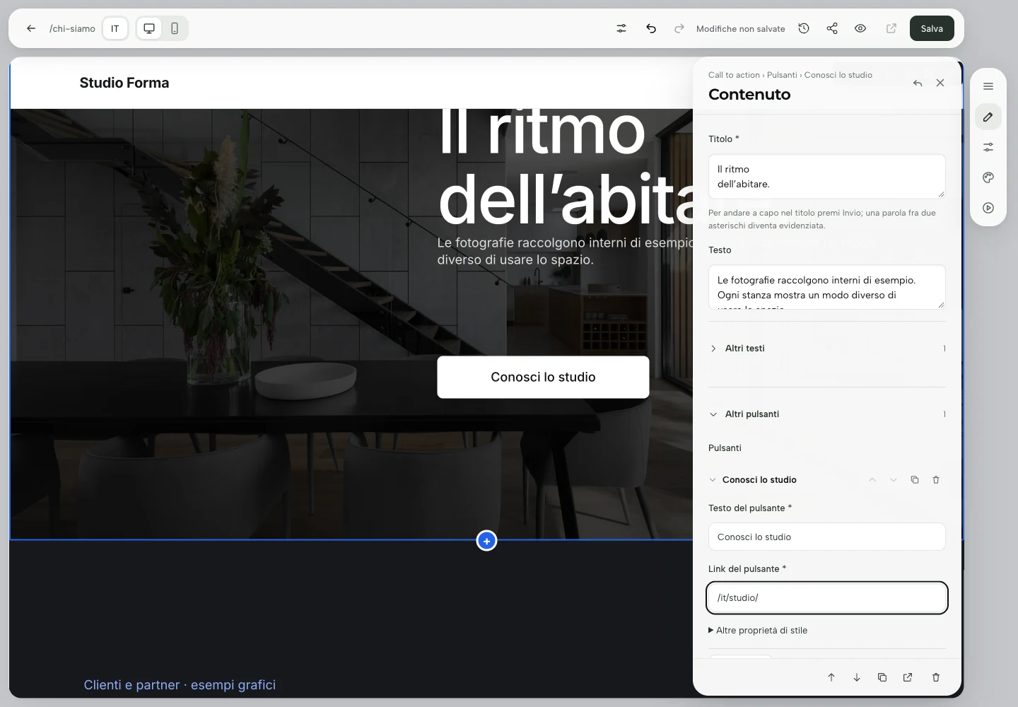 Campi Testo del pulsante e Link del pulsante nel widget Call to action.