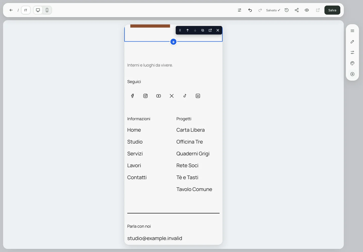 La nuova sezione Call to action nella vista Telefono dell’editor.