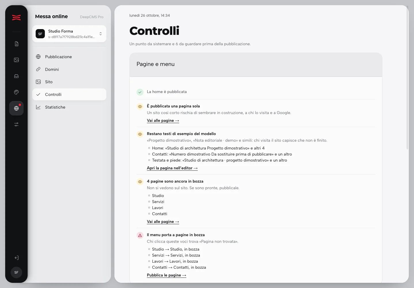 Controlli del sito di prova prima della pubblicazione